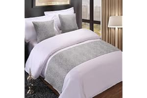 Q_STZPX Bed Runner Bed Runners Bed Scarf Hotel Bed Flag Bedding Quilted Bed Cover Three-Piece European-Style Bedclothes High-End Hotel Cushion Cover Bed Mat-Silver Small Retro_Cushion With Core