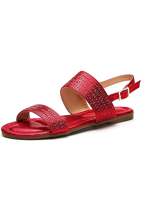 red sparkly flat sandals
