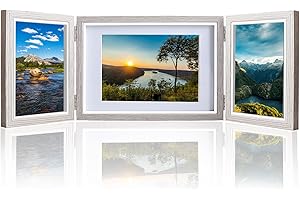 DoDuo Cornici Triple in Legno Pieghevoli, Portafoto Pieghevole in Legno Cornice Fotografica per 3 Fotos Multifoto Cornice per 15x10cm e 13x18cm