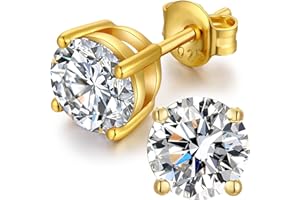 Miaofu Orecchini 18k Oro Bianco Placcata Orecchini 925 Argento Sterlina Zirconi Simulato Diamante Brillanti per Donna Uomo 4-8mm I Orecchini Zirconi Cubica Swarovski Dimensioni 3mm-8mm