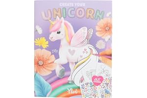 Depesche 13394 Ylvi Crea tu unicornio - libro para colorear con 13 páginas para diseñar motivos de unicornios, incl. 1 página doble de adhesivos