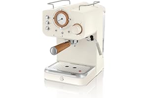 Swan SK22110WHTN Nordic Espresso Coffee Machine with Milk Frother, Steam Pressure Control, 1.2L Detachable Water Tank, 1100W, Nordic Cotton White