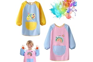 AIVORO 2 Stück Malkittel Kinder, Wasserdicht Malschürze, Langarm Malschürze Kinder, Malkittel Kinder 6-12 Jahre Mädchen Junge, Malschürze Kinder Schule für Basteln Malen Kunst Backen Kochen