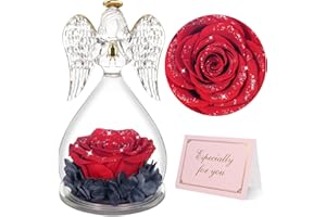 Yamonic Preserved Real Rose in Glass Angel Figurine Gifts for Women, Eternal Rose Gifts for Her,Birthday Gifts for Mum Grandma Wife,Preserved Rose Angel Gift for Women on Christmas Anniversary