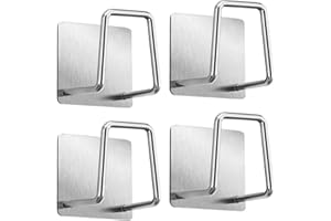 Damita Soporte para Estropajos - Gancho para Estropajos de Acero Inoxidable 304, Autoadhesivo - Accesorios para el Fregadero - Gancho Adhesivo, Organización en la Cocina (Pack de 4, Plata)