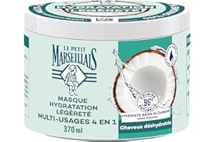 Le Petit Marseillais Masque 4 en 1 Hydratation Légèreté Eau de Coco Bio (Pot de 370 Ml) – Masque Capillaire pour Cheveux Déshydratés – Soin Cheveux sans Silicone 96% d'Origine Naturelle
