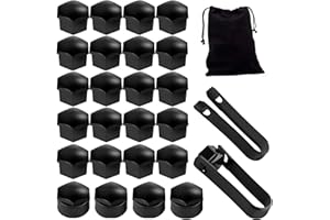 HUACOMMERCE 24 Pcs 17mm Wheel Nut Covers (20 Standard & 4 Locking Ones) with Removal Tool – Universal Black Car Wheel Bolt Caps Hub Screw Covers for Most Vehicles – Durable & Stylish Wheel Nut Protectors