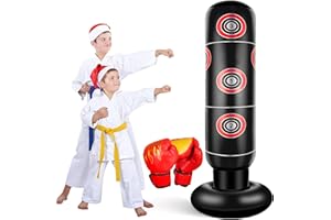 EQARD Sac de Frappe pour Enfants avec Gants De Boxe 160cm Sac De Boxe Gonflable pour Enfant Cadeaux pour GarçOns Et Filles de 3 à 12 Ans pour Pratiquer Karaté Taekwondo MMA