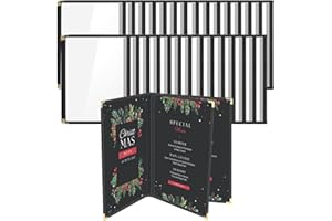 Flexzion Menu cover 8.5X11 pollici nero popolare di triplo Holder stile del libro Con 3 Page 6 vista d'angolo di protezione per il ristorante Hotel Deli Caffè Bar Pub Confezione da 30 Trasparente