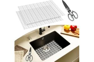 MLIJZARD Spülbeckeneinlage, 2 Stück Spülbeckenmatte Zuschneidbar für Edelstahl & Keramikspülen, 40x30cm Einlage Spüle mit Schere, Leicht zu Reinigen, Rutschfest, Transparent