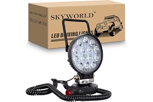 SKYWORLD Portable Magnetic Base Round LED Work Light 4 inch 42W Spot Beam 12V 24V Offroad Driving Fog Lamp for Car Off road Truck 4x4 SUV ATV Tractors Excavator, 6000K White, Led Search Lights