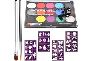 Vesaneae Truccabimbi Kit, Pittura Corpo Viso per Bambini, Pittura Corpo 15 Colori con 40 Stampini e 2 Pennelli, Coloranti Naturale e Sicuro, Feste / Trucco Make-up / Halloween / Cosplay / Natale