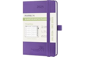 POPRUN Month to View Diary 2024-2025 A6 (16x10.5cm) Pocket (18-Month: Jul'24 - Dec'25) Monthly Planner Softcover Small 24/25 Diary, Sunday Start (Purple)