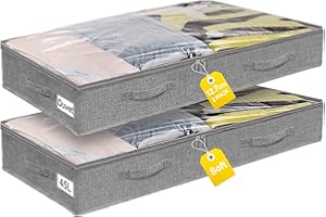 mepure Under Bed Storage Bags with Zips – 2-Pack Shallow Storage Boxes (12.7cm Height) for Clothes, Bedding, Shoes & Toys – Space-Saving Fabric Organisers for Bedroom, Sofa, Cot – Grey