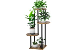 YOCOMEY 4 Tier Hölzern Blumenregal Metall Pflanzenregal, Mehrstöckig Blumenständer Pflanzenständer Blumenbank Blumentreppe Pflanzentreppe Standregal für Innen Außen Garten Balkon Deko (Rund Schwarz)