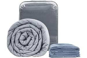 Winthome Oryginalny koc obciążeniowy dla dorosłych i zdejmowana osłona, ciężki koc zaprojektowany z myślą o bezsenności, lęku i stresie, 100% naturalna tkanina z wysokiej jakości szklanymi koralikami (niebieski, 150 x 205 cm, 10,4 kg)