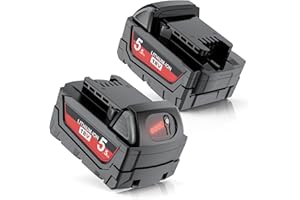 MAXOFPOWR 2 X 5500mAh for Milwaukee M18 Battery, Replacement for Milwaukee 18V Battery Compatible with 48-11-1810 48-11-1820 48-11-1850 48-11-1860 48-11-1840 18V Cordless Power Tool (with Indicator)