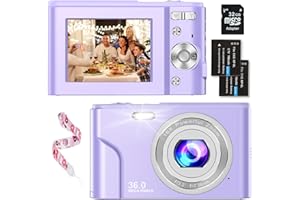 NICAMERY Fotocamere Digitali Compatte 1080P HD Macchina Fotografica 36 MP 2,4'' LCD Ricaricabile Vlogging Video Fotocamer Digitale Zoom Digitale 16x con Scheda SD per Adulti, Bambini(Viola)