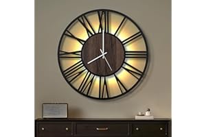 Maxstar 50CM Large Wall Clock for Living Room, Battery Operated,Silent,Non Ticking,Wood Style,Modern Led Wall Clock for Bedroom,Garage,Office,Dining Room, Kitchen Decor(Roman numerals,Black-20)