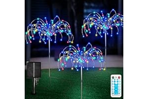 FANSIR Solar Garden Lights Outdoor 3 Pcs Solar Fireworks Garden Lights with Remote Control 8 Modes 120 LEDs Waterproof Outdoor Lamp Lawn Backyard Flower Boxes Pathway Multicolor