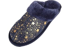 ABSOLUTE FOOTWEAR Childrens Kids Girls Slip On Open Back Faux Fur Mule Slippers with Star Design