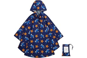KAKU NANU Poncho de lluvia para niños de 3 a 12 años Ligero impermeable con estampado de dibujos animados Chubasquero con capucha Bolsa de almacenamiento Reutilizable 9 colores