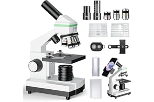 QNIUCO Microscopio 100X-3000X para niños y Adultos, microscopios biológicos Profesionales para Estudiantes, escuelas, Laboratorios y hogares, Accesorios completos para Principiantes.