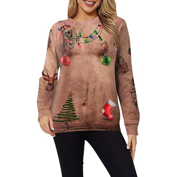 T-shirt De Noël Humour Pour Femme - Haut à Motifs Festifs Manches Courtes - 12