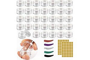 IOPJLK 100 sztuk pojemniczków, 5 ml, przezroczyste, okrągłe, przenośne, mini słoiczki, przezroczyste słoiczki, wyposażone w naklejki i łyżeczki do kremu do twarzy, używane do balsamu, kremu do twarzy, kosmetyków