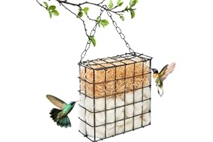 WANGDEFA Vogel Nistmaterial Halter Set Futterstation Zum Aufhängen Futterspender Vögel Metall Nachfüllbar Käfig Baumwolle 25g Holzwolle 30g für Außenbereich Veranda