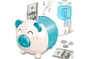 SJYIH Piggy Bank Cash Coin Can Electronic ATM Bank Coin Money Bank Toys Birthday Gifts for 3 4 5 6 7 8 9 10 11 12 Year Old Boys Kids with Fingerprint Lock and 30 Most Popular Bedtime Piano Music