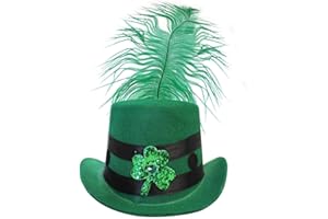 I LOVE FANCY DRESS ADULTS IRISH HAT - MINI GREEN TOP HAT WITH SEQUIN SHAMROCK SYMBOL AND ATTACHED GREEN FEATHER - ST PATRICKS DAY IRELAND HAT PARTY FANCY DRESS ACCESSORY (ONE SIZE FITS MOST)