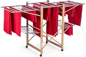 ‎VITAPUR Vitapur House Care XXL Wäscheständer mit Rollen - 2 Ebenen Standtrockner 21m Trockenlänge - Klappbar 12cm Holzoptik - Mobile Flügelwäschetrockner Innen Außen - 25kg Belastbar 136x69cm Platzsparend