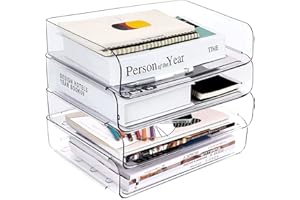 Greentainer Stackable Clear Paper Trays - Desktop Racks for Desk File Rack,Letter Tray,Accessories Tray for Desktop,A4 Paper Holder,Supplies,Magazine,File Documents,Receipts (4pack, Clear)