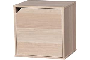 Iris Ohyama, Étagère, Meuble, Cube de Rangement, Petit Meuble de Rangement, Meuble d'appoint,Porte avec Clips, Empilable, Solide, Bureau, Chambre, Salon - QR Box with Door - QR-34D- Marron Clair