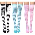 Chalier Womens Knee-High Socks stretchy striped Stocking Thigh High Socks 2 or 3 Pairs, One Size, 3 Pairs( Slim Stripes)