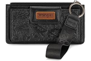 MONTANA WEST X Wrangler Western-Geldbörse für Damen, Kartenetuis und Geldorganizer, Bifold Wallet Wristlet mit Reißverschlusstasche