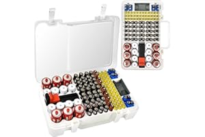Xuerdon Battery Organizer Storage Case with Tester Checker. Batteries Holder Box Container for 120+ AA AAA 9V C D Lithium CR2025 CR1632 CR2032 Coin Cell Battery with Wall-Mounted Design -Transparency