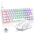 TECURS AZERTY Wired Mechanical Gaming Keyboard and Mouse Set, 60% Mini USB Backlit Gaming Mouse, RGB Gamer Mouse 7200 DPI for