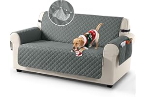 TAOCOCO Sofa Covers 100% Waterproof Sofa Slipcovers 2 Seater,Non Slip Double Seat Cover with Storage Pockets Both Side for Kids/Dogs/Pets,Washable Sofa Protector with Elastic Strap(Dark Grey)