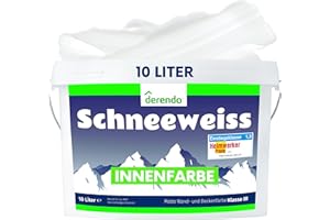 derendo Wandfarbe weiß 10l - Schneeweiss - matt weiße Farbe deckend Innenfarbe zum ausbessern Testsieger tropffrei, geruchsarm und umweltfreundlich