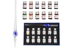 AOKUY Glasstifte-Set kalligraphie, Kalligraphie Dip Pens,12 bunte Tinten,Kaligraphie-Sets für Kunst, Schreiben, Unterschriften, Dekoration, Geschenk.