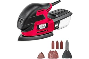 LUMBER JACK DS220 220W Detail Palm Sander with Dust Extraction, Ergonomic Handle, Quick Sandpaper Change, and Versatile Sanding Pads, Compact, Lightweight, Ideal for Corners & Detailing