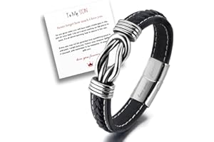 RIXERKOC Madre e hijo siempre unidos pulsera de cuero trenzado, a mi hijo/nieto pulseras de acero inoxidable cierre magnético nudo de cuero pulsera de inspiración joyería de regalo