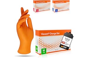 Viawant® Orange Star Einweghandschuhe Nitrilhandschuhe M [100 Stück] Stabil, Hypoallergen, Puderfrei & Latexfrei – Reißfeste Einmalhandschuhe