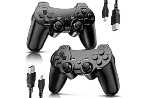 CHENGDAO Manette pour PS3 sans Fil 2 Pèces, Bluetooth Contrôleur pour Playstation 3 Compatible avec Double Vibration Six-Axes pour Play 3(2 Noir)