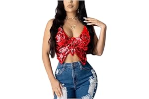 WanWorlder Damen Bauchtanz Kostüm BH Oberteil mit Pailletten Perlen Schmetterling Träger Top Halfter Crop Top Belly Dance Tanzkleidung (Rot, Freesize)