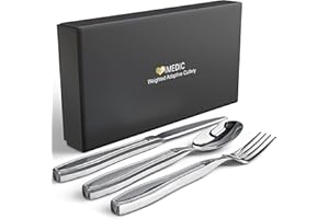 iMedic Lot de 3 couverts lestés anti-tremblement pour personnes souffrant de tremblements et Parkinson en acier lourd avec boîte cadeau W-CUT