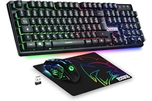 Empire Gaming - Armor RF800 Pack Clavier Souris Gaming Rechargeable sans Fil AZERTY (Français-Layout) RGB avec Tapis de Souris -Clavier 2.4G -Souris 4800 DPI -PC PS4 PS5 Xbox One/Series Mac - Noir