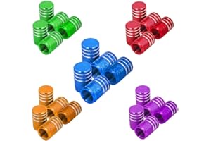 Senven 25 pcs Tapas de vástago de válvula de aluminio de color, Tapones antipolvo de válvula de neumático Coche, Camiones, Bicicleta para prevenir fugas de aire, Verde, rojo, azul, morado, dorado